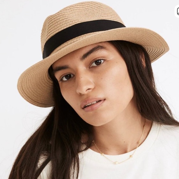🪅New Madewell Neutral Packable Braided Straw Hat w Removable Black Band M/L nwt - Picture 2 of 7